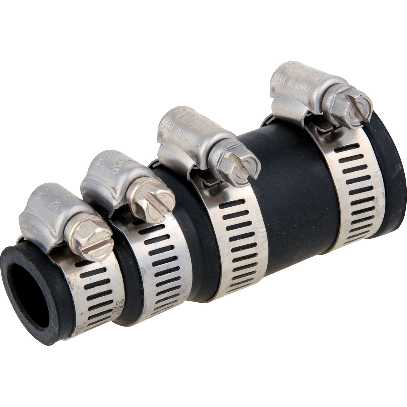 Dishwasher rubber connector with stainless steel clamps