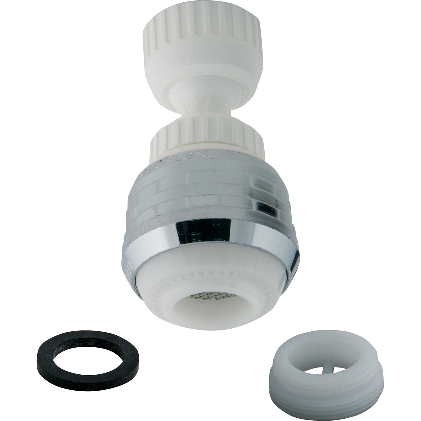 Master Plumber 478 Double Swivel Faucet Aerator – 2.0 GPM, Chrome & White Finish, Fits Most Standard Kitchen & Bath Faucets
